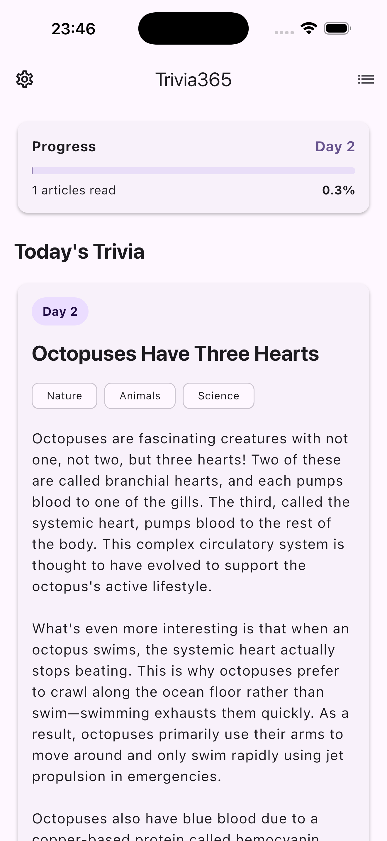 Day 2 - Octopuses Have Three Hearts